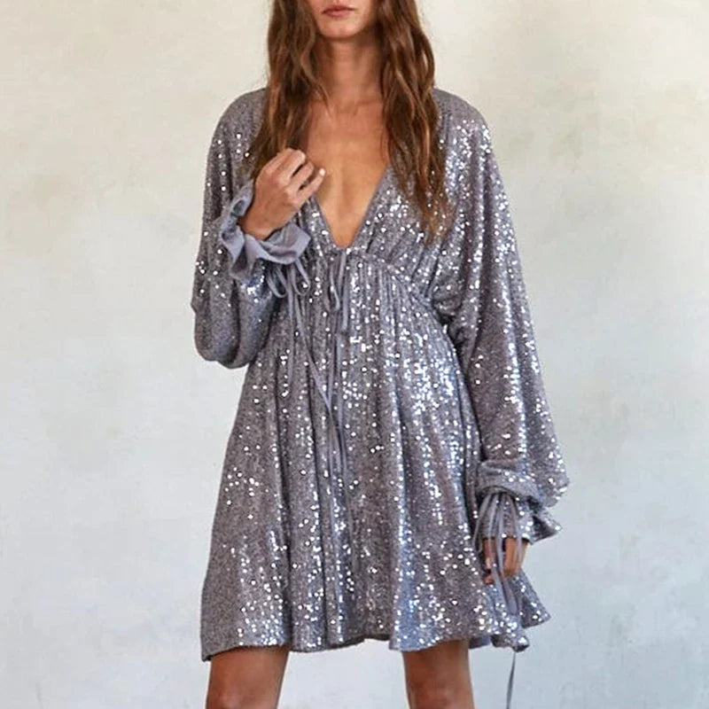Jessica - Shimmer Minikjole med V-hals