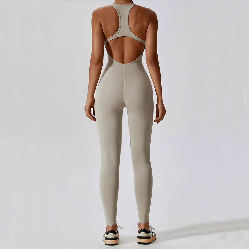 Ensfarget yogajumpsuit for kvinner – ettdelt treningstøy for yoga og pilates
