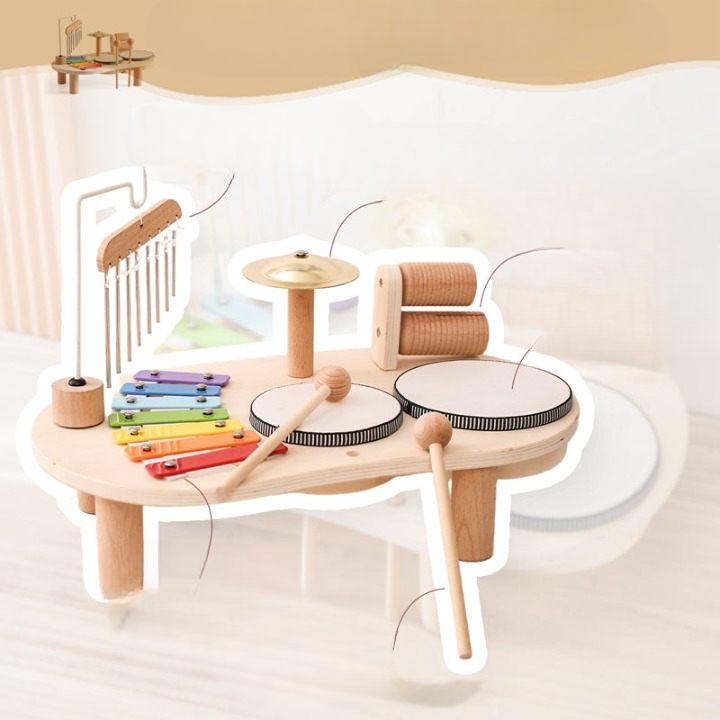 MelodyPlay Notenbord i Tre – Alt-i-ett Pedagogisk Instrument for Småbarn, Med Trommer, Xylofon og Cymbaler