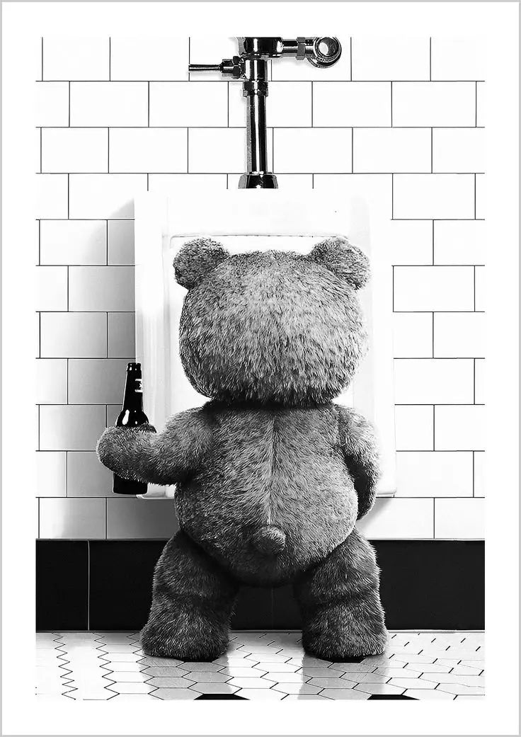 FunBear - Original svart-hvit baderomsplakat