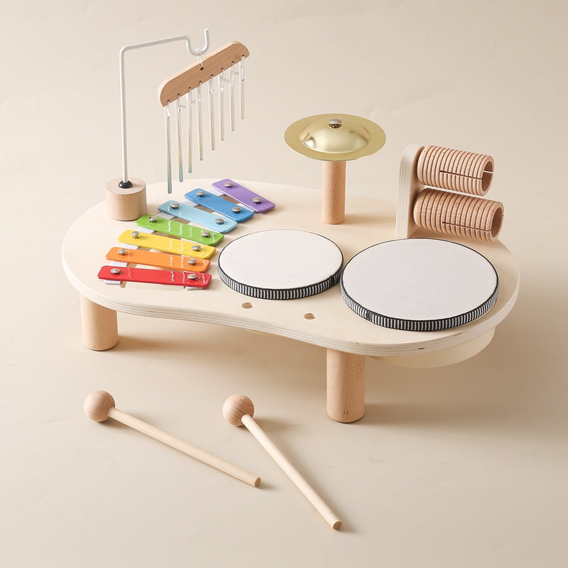 MelodyPlay Notenbord i Tre – Alt-i-ett Pedagogisk Instrument for Småbarn, Med Trommer, Xylofon og Cymbaler