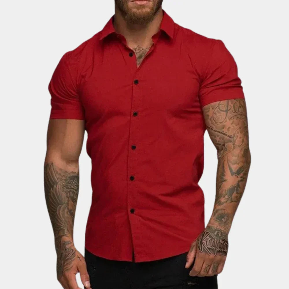 Nohr – Slim Fit kortermet skjorte med knappelukking og strukturert krage