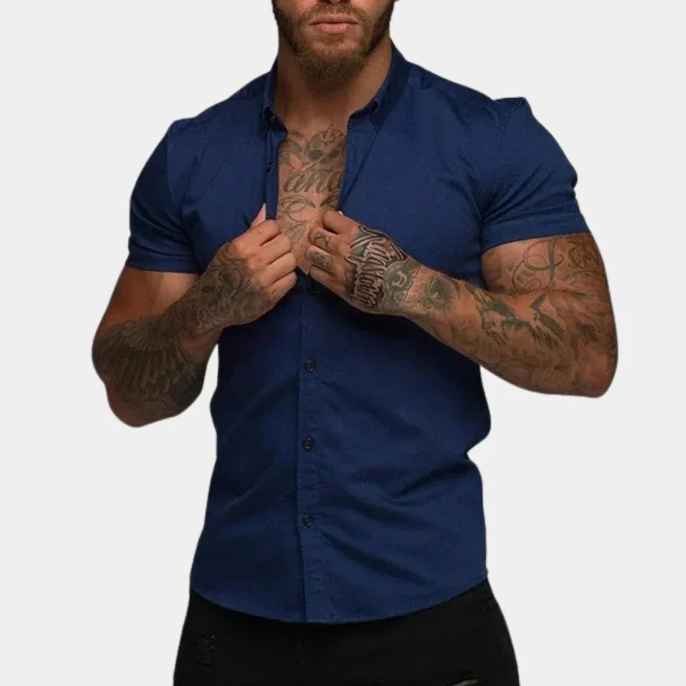 Nohr – Slim Fit kortermet skjorte med knappelukking og strukturert krage