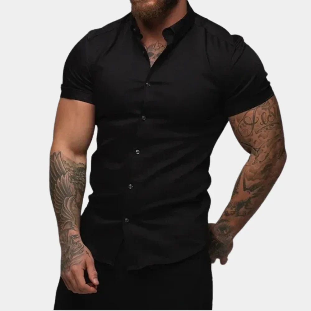 Nohr – Slim Fit kortermet skjorte med knappelukking og strukturert krage