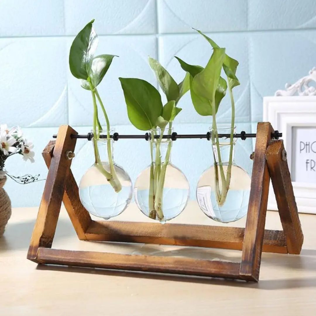 HydroGrow - Stilig hydroponisk potteplante med trebrett