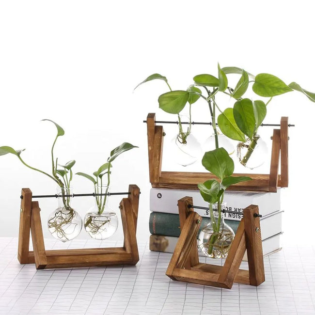 HydroGrow - Stilig hydroponisk potteplante med trebrett