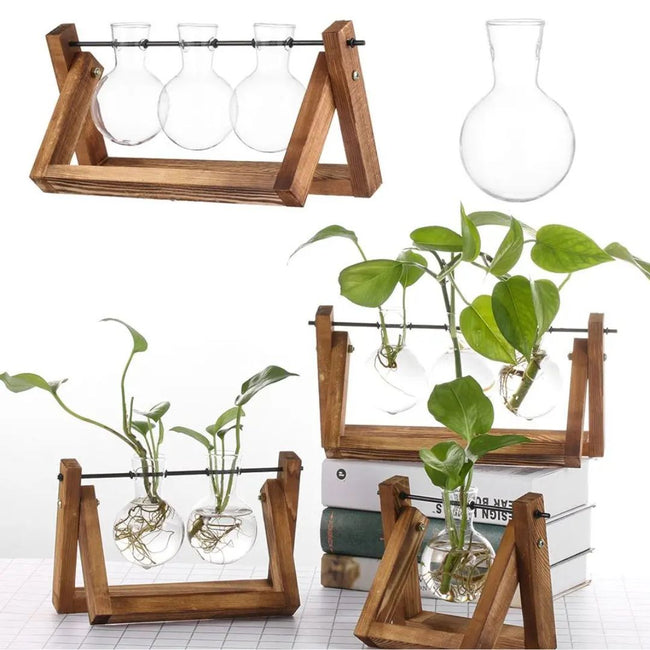 HydroGrow - Stilig hydroponisk potteplante med trebrett