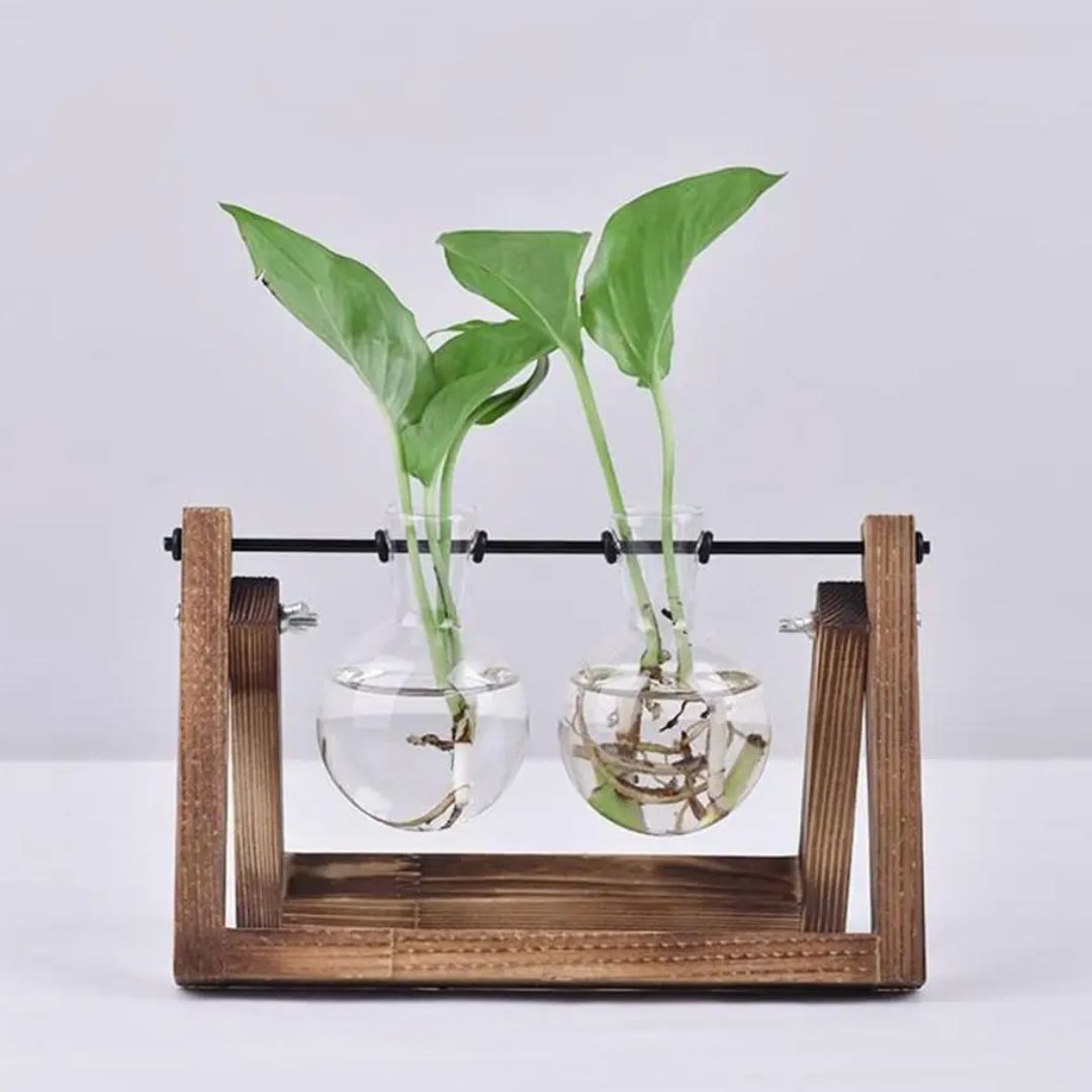 HydroGrow - Stilig hydroponisk potteplante med trebrett
