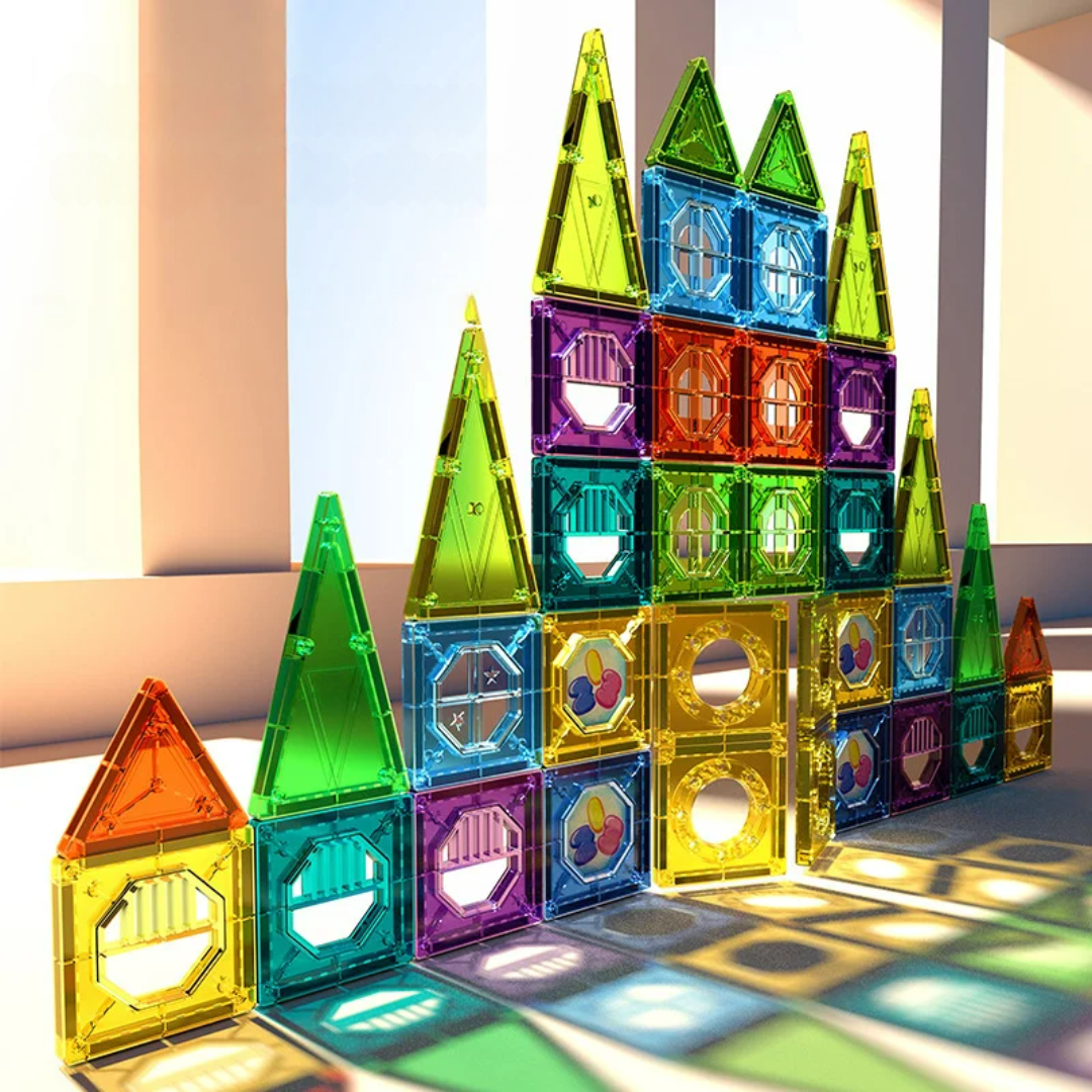 Glow Tiles - Magnetisk glødende byggesett - 69-delers STEM-aktivitetssett for barn