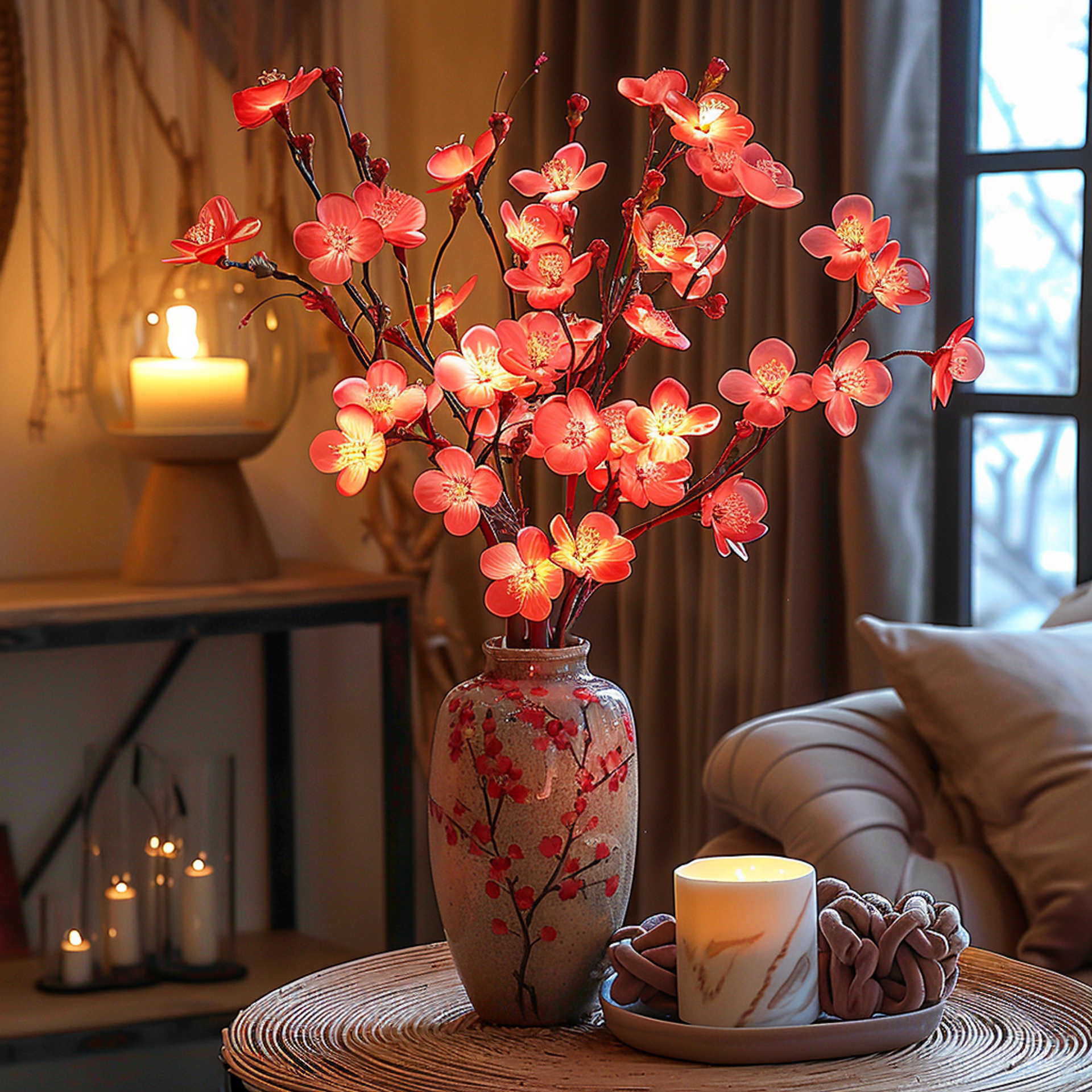 LumiFlor - LED blomsterkrans med realistiske blader og batteridrevne lys