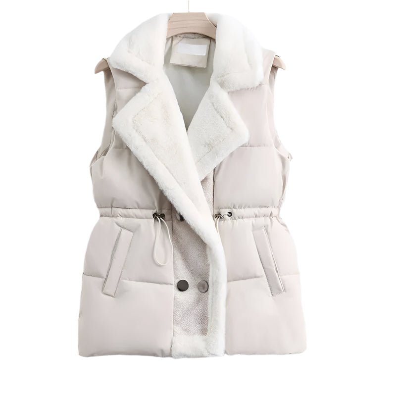 Stephanie - Luksuriøs vattert vest med krage i fuskepels