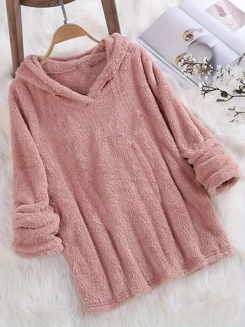 Fleece-hettegenser – ensfarget damegenser med lange ermer