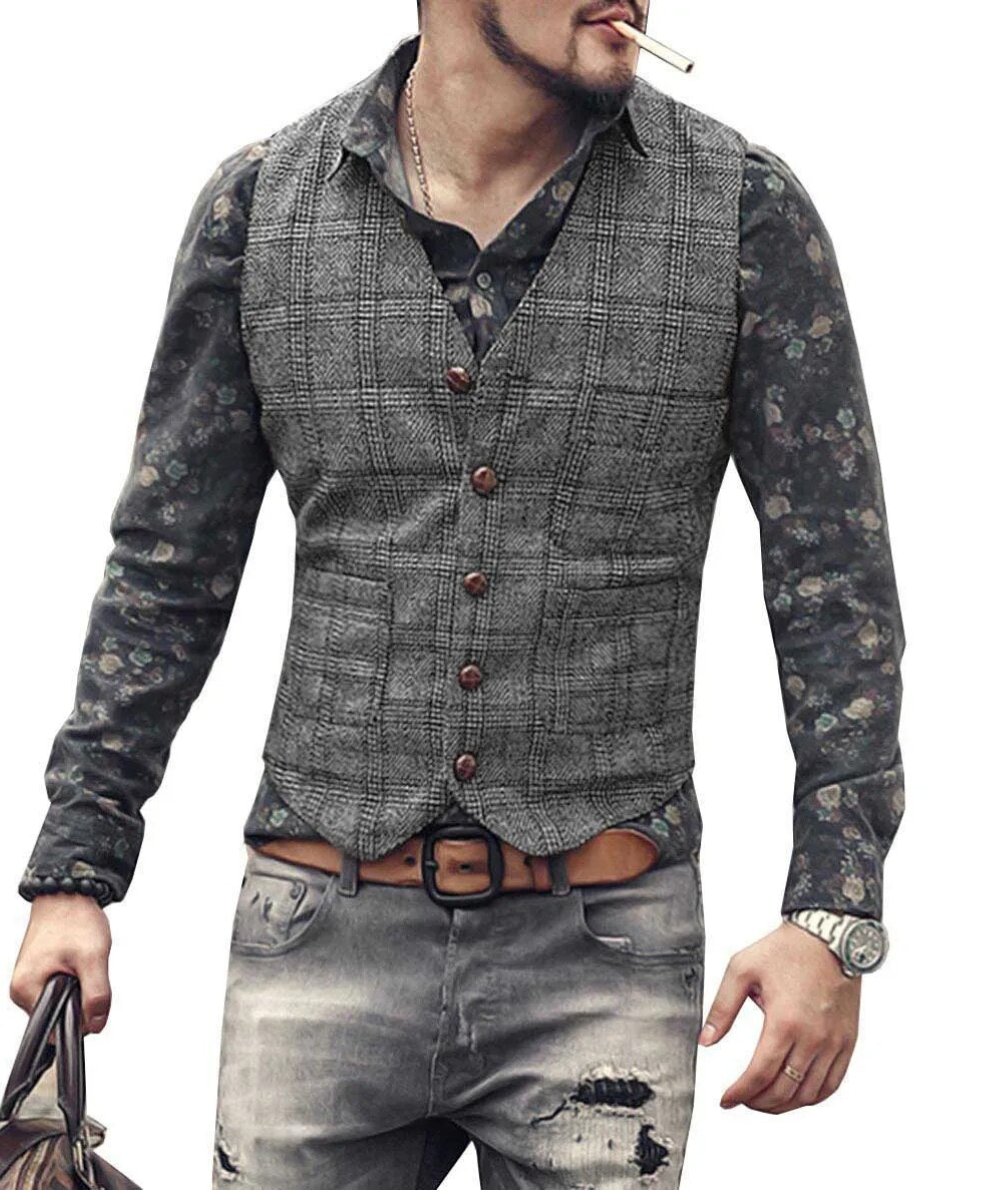 Robert - Tidløs rutete tweedvest for menn for klassisk eleganse