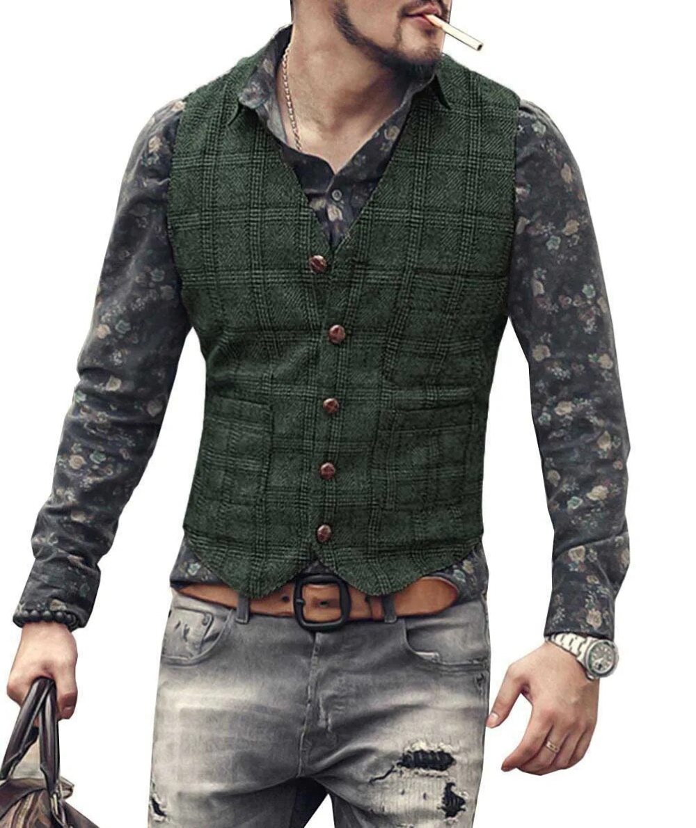 Robert - Tidløs rutete tweedvest for menn for klassisk eleganse