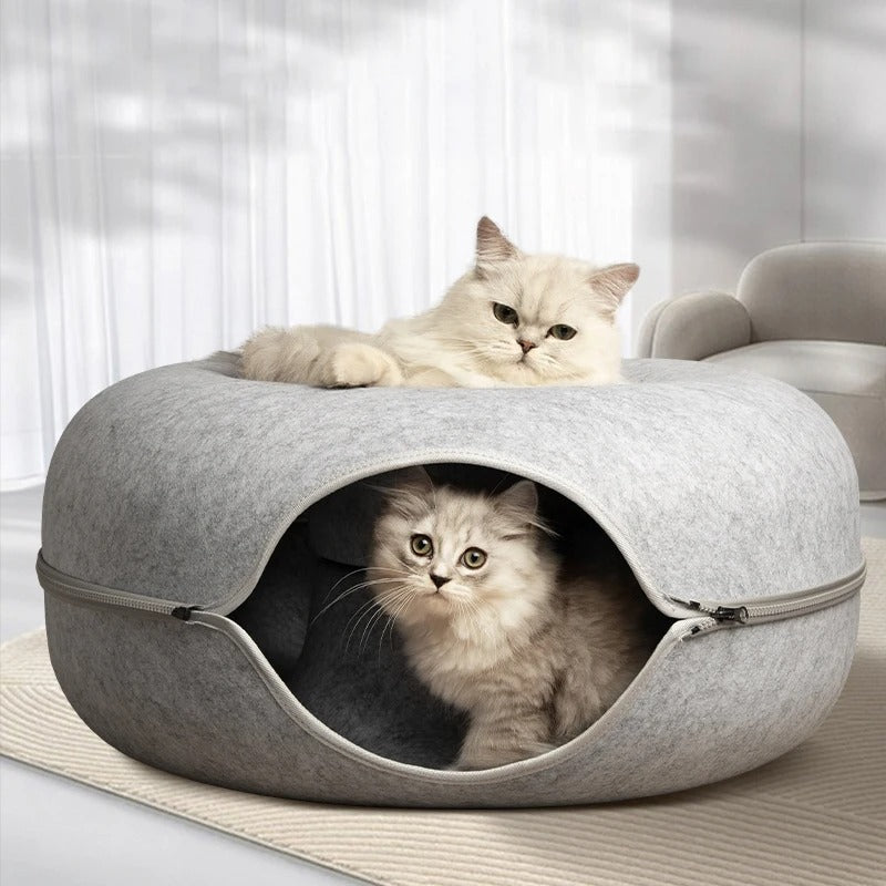 CozyNest -Komfortabel smultringformet katteseng i filt