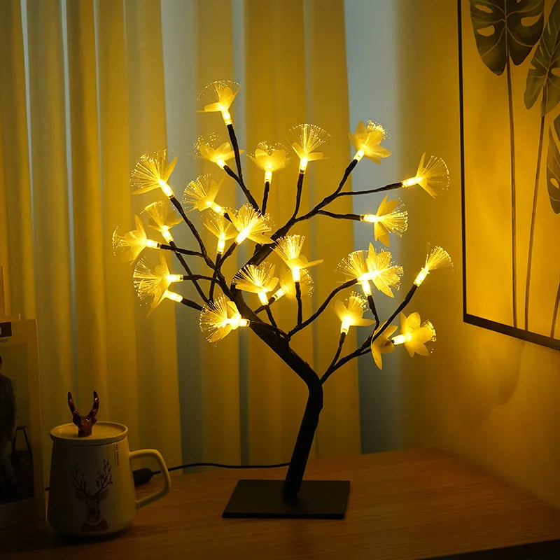RoseLys trelampe med fiberoptisk rosedesign - magisk lysdekorasjon for hjemmet