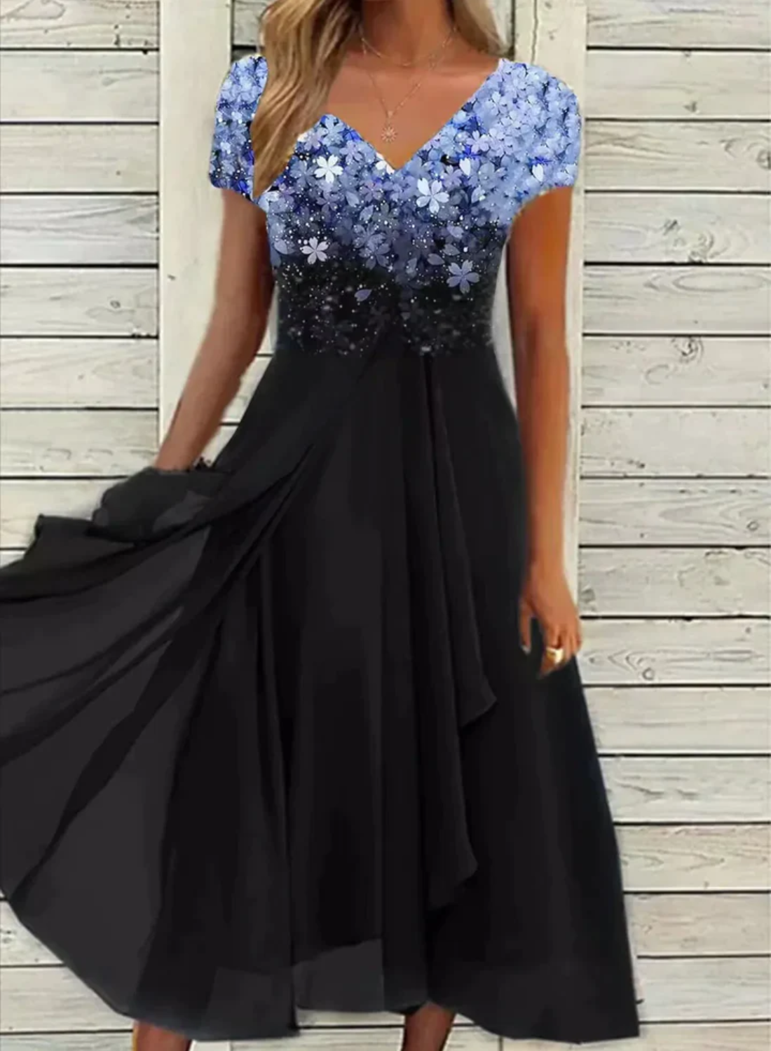 Emelia - Paljett og chiffon høy-lav maxikjole