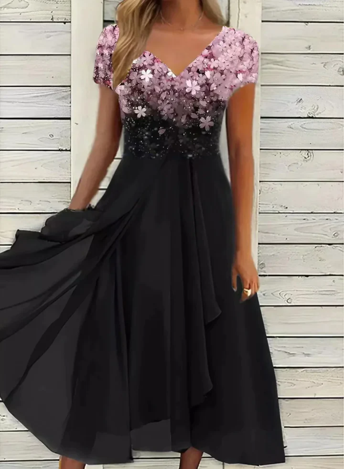 Emelia - Paljett og chiffon høy-lav maxikjole