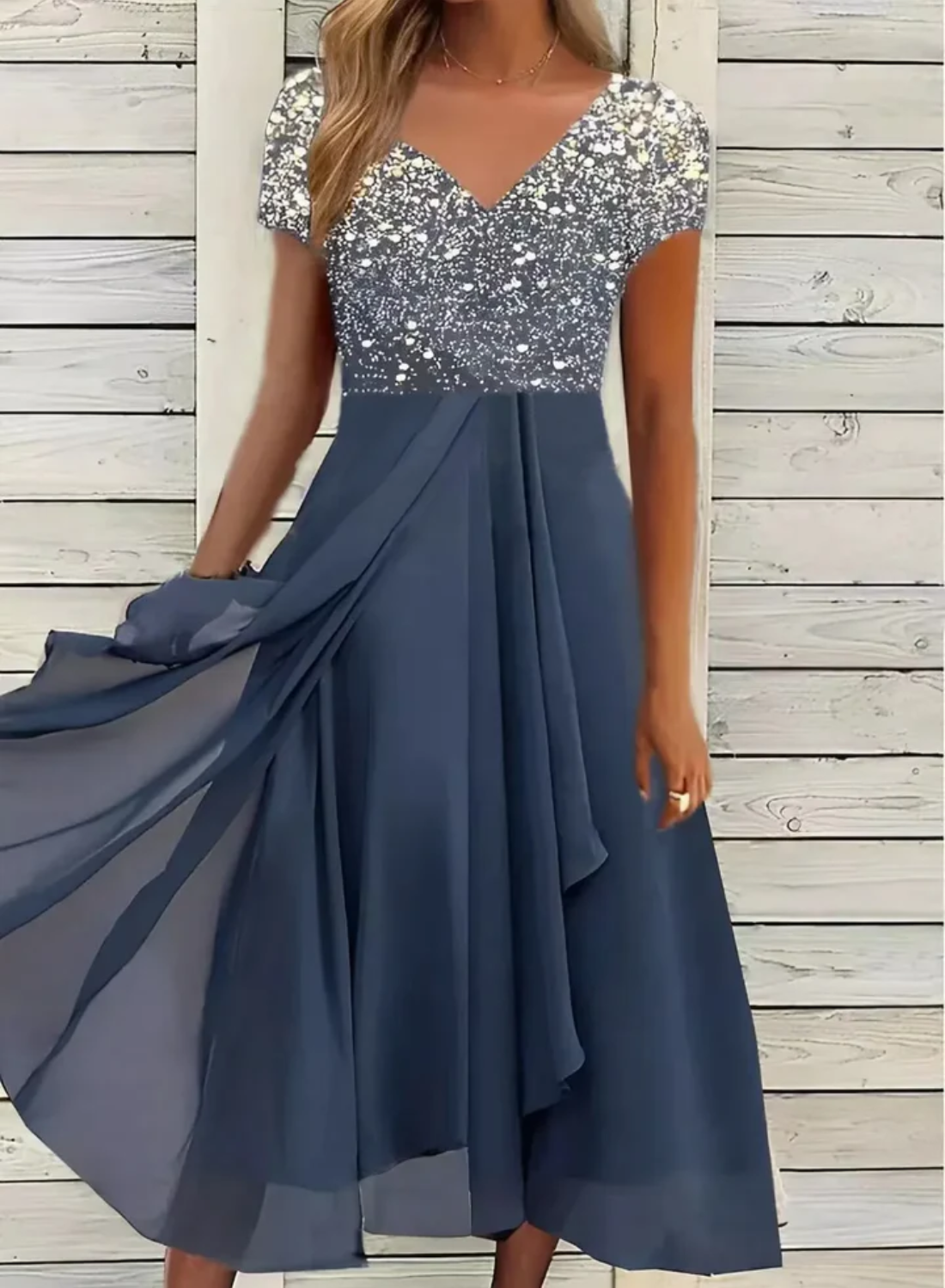 Emelia - Paljett og chiffon høy-lav maxikjole