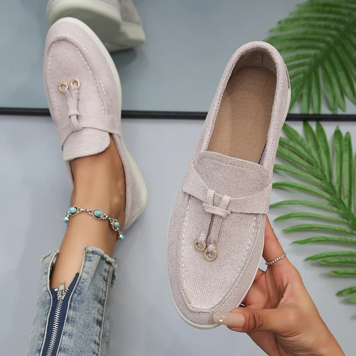 Maritha - Chic duskdetalj loafer flats sko