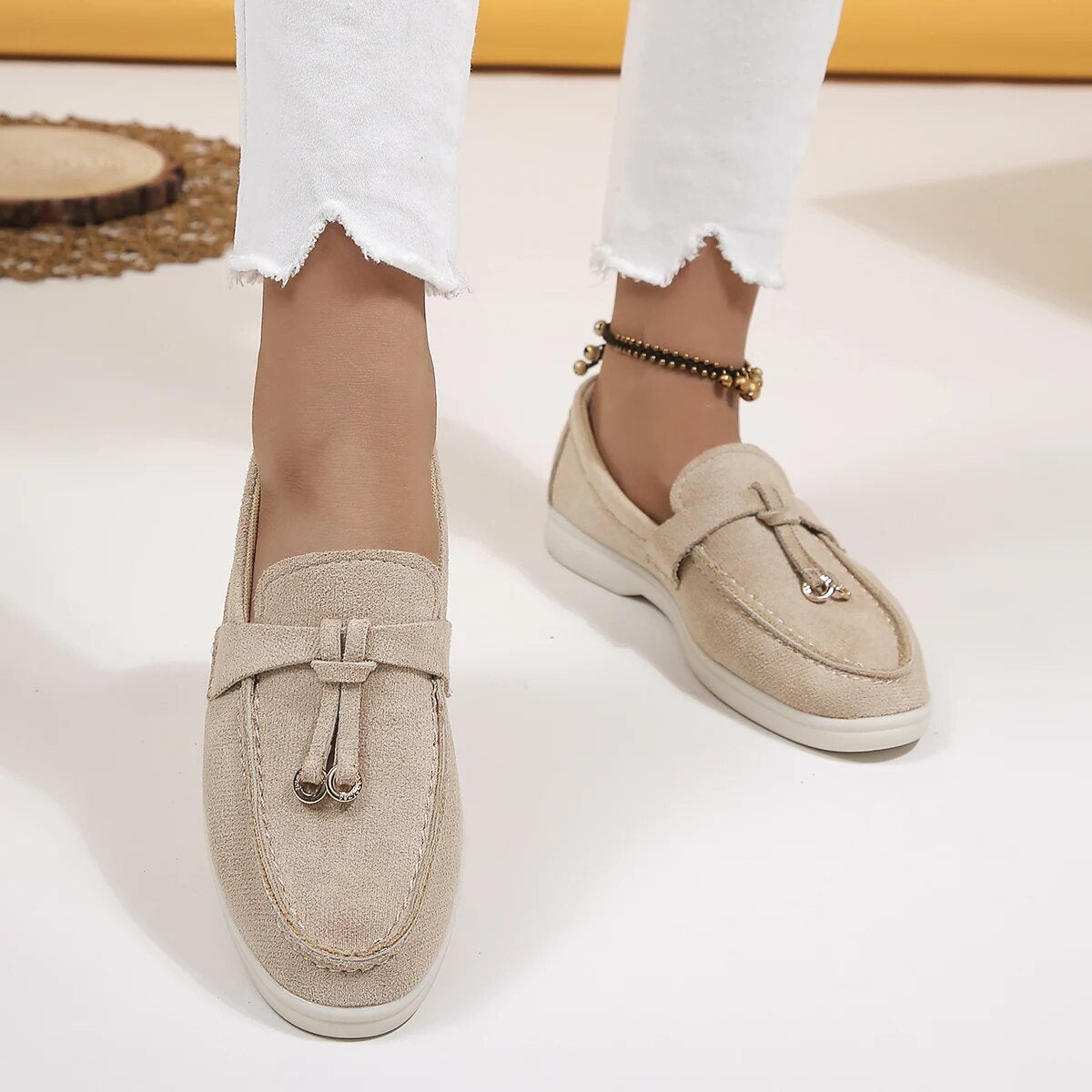 Maritha - Chic duskdetalj loafer flats sko