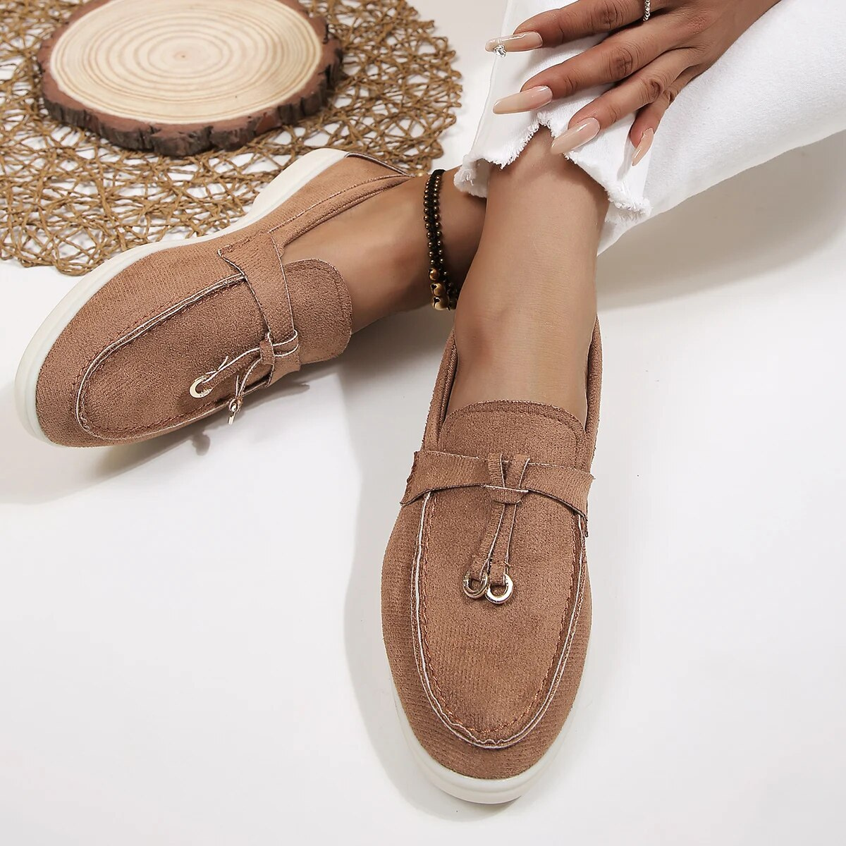 Maritha - Chic duskdetalj loafer flats sko