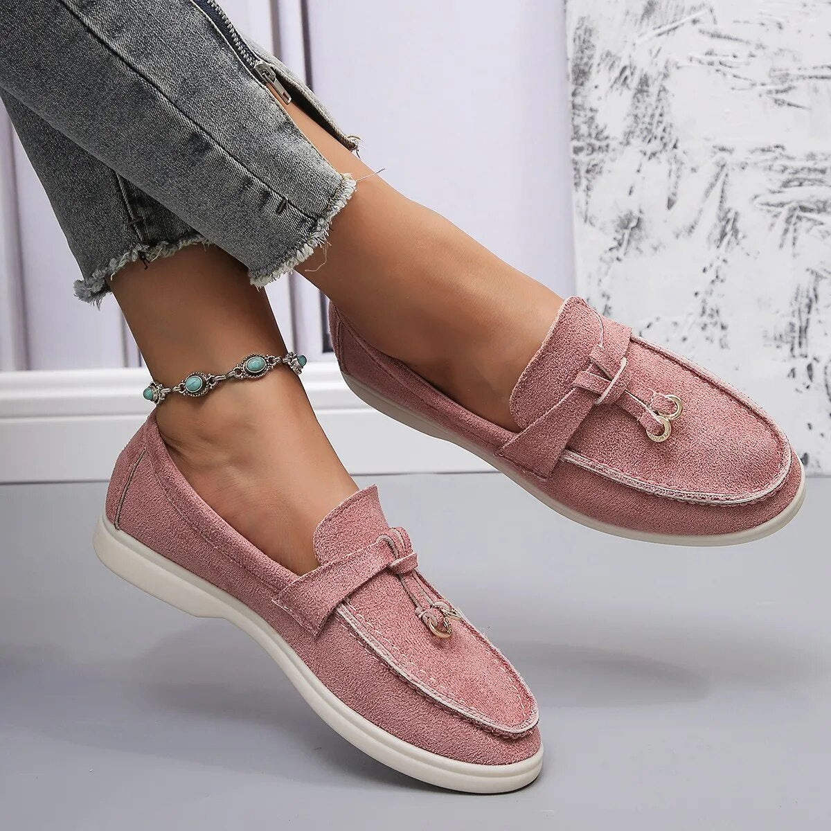 Maritha - Chic duskdetalj loafer flats sko