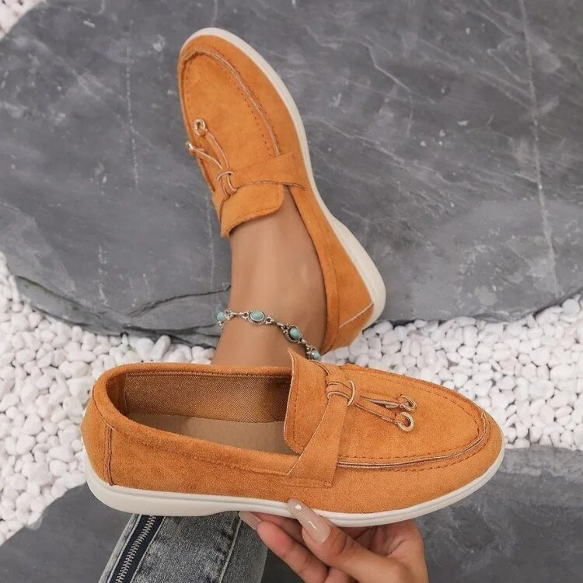 Maritha - Chic duskdetalj loafer flats sko