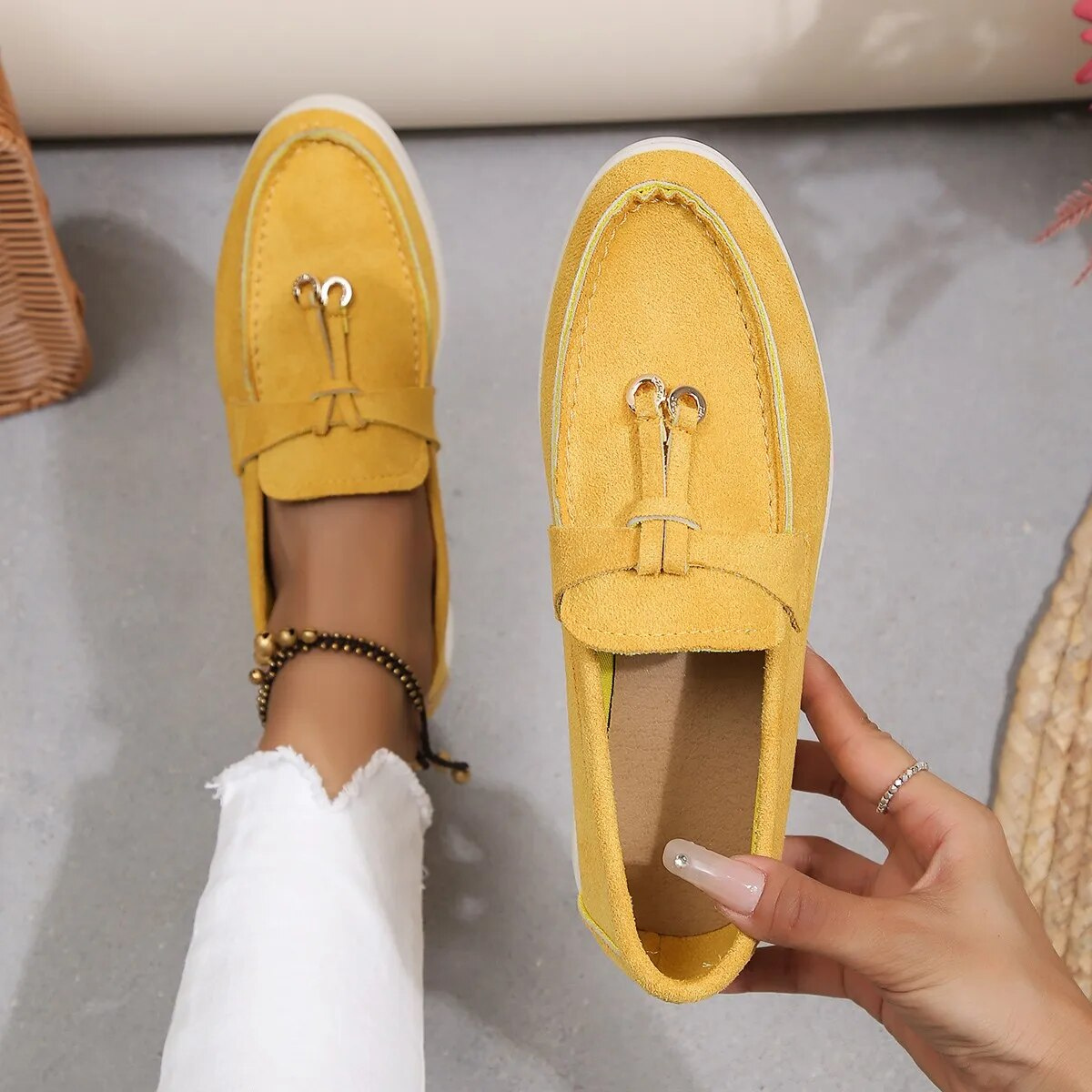 Maritha - Chic duskdetalj loafer flats sko