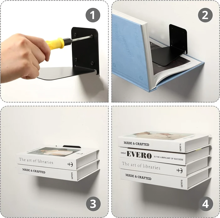 FloatBook – Usynlige flytende hyller for plassbesparende veggdisplay