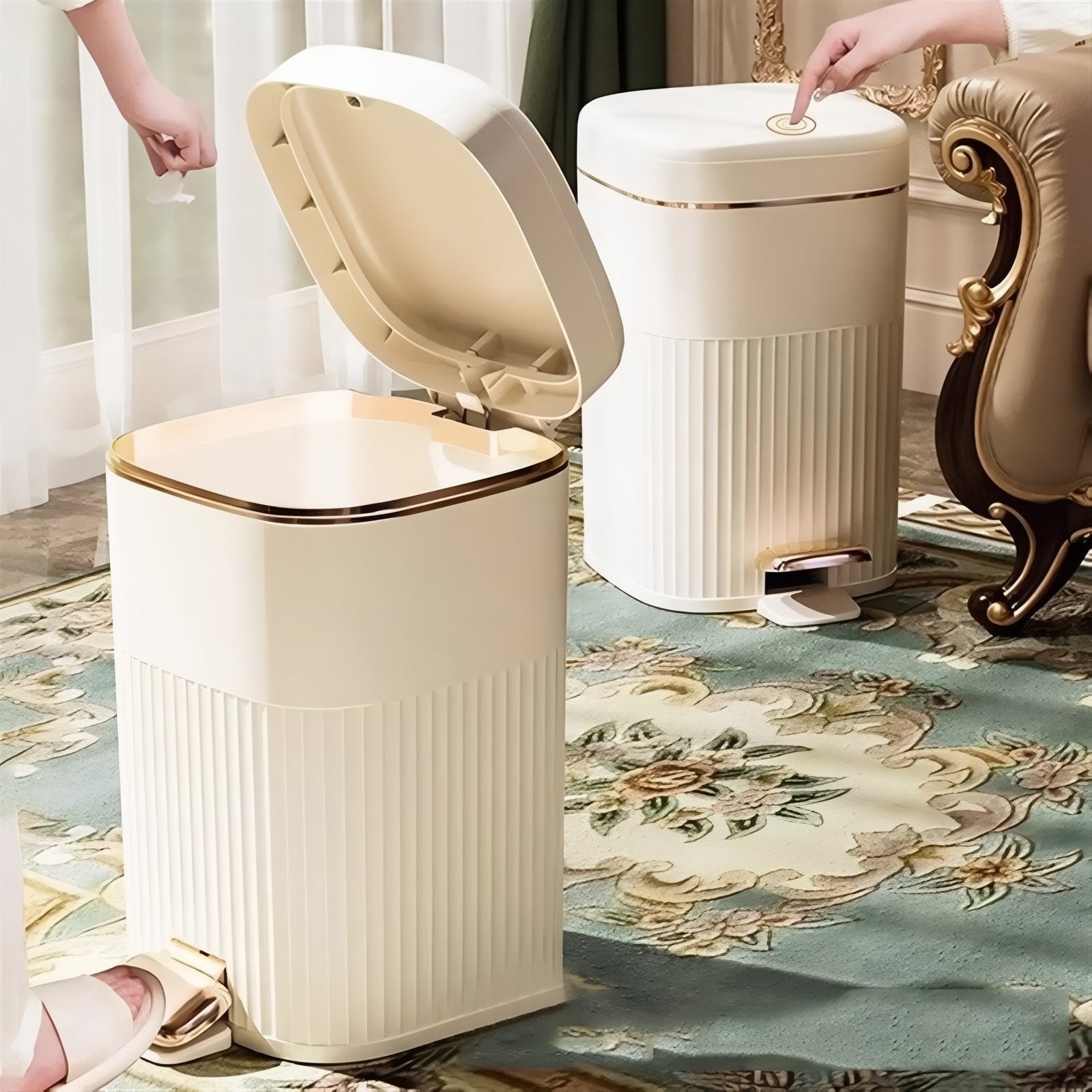 Elegant søppelbøtte med pedal og soft-close-funksjon
