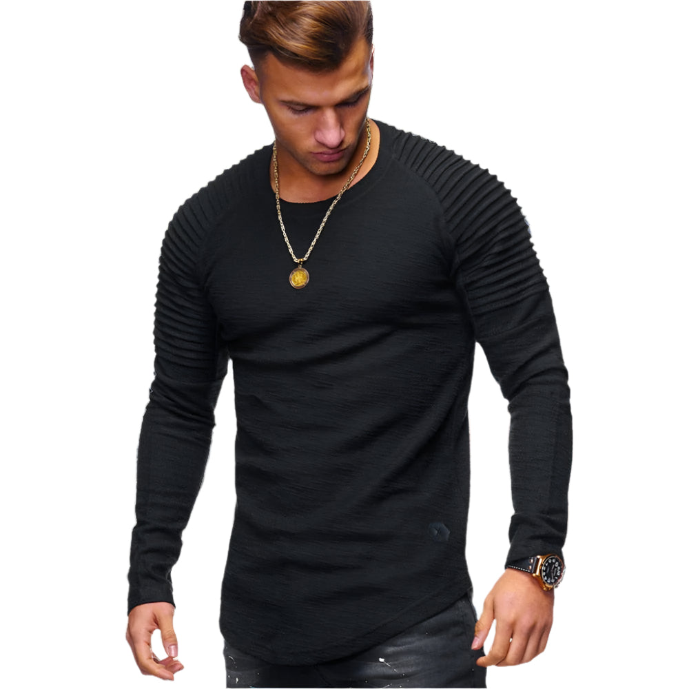 Jake - Herre plissert raglan-genser med buet kant