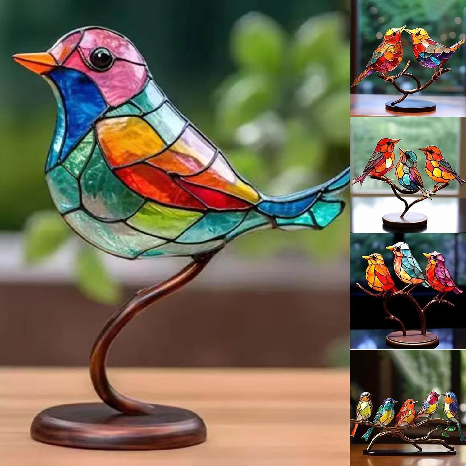 ElegantAviary | Fargerike fugler på gren skrivebordspynt