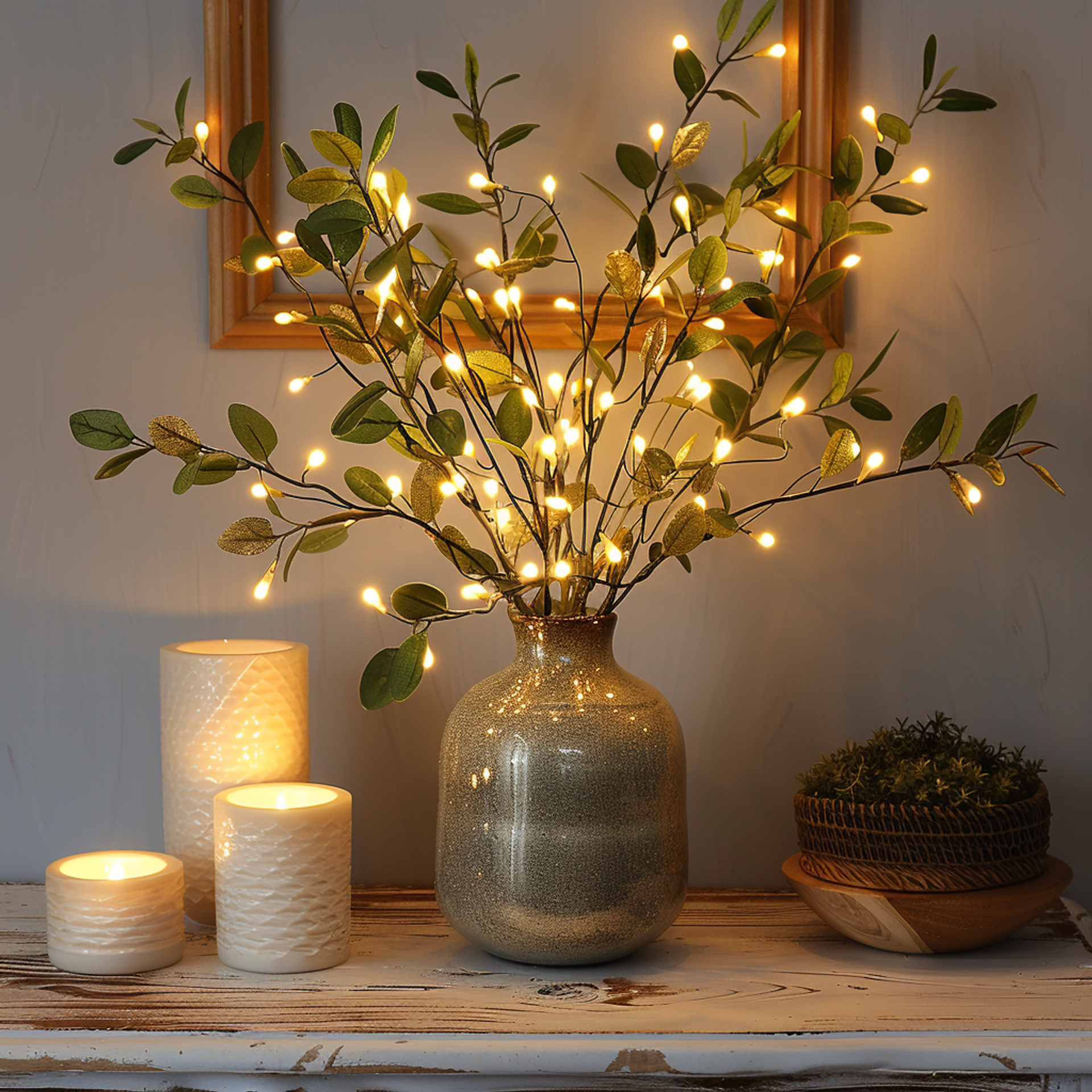LumiFlor - LED blomsterkrans med realistiske blader og batteridrevne lys