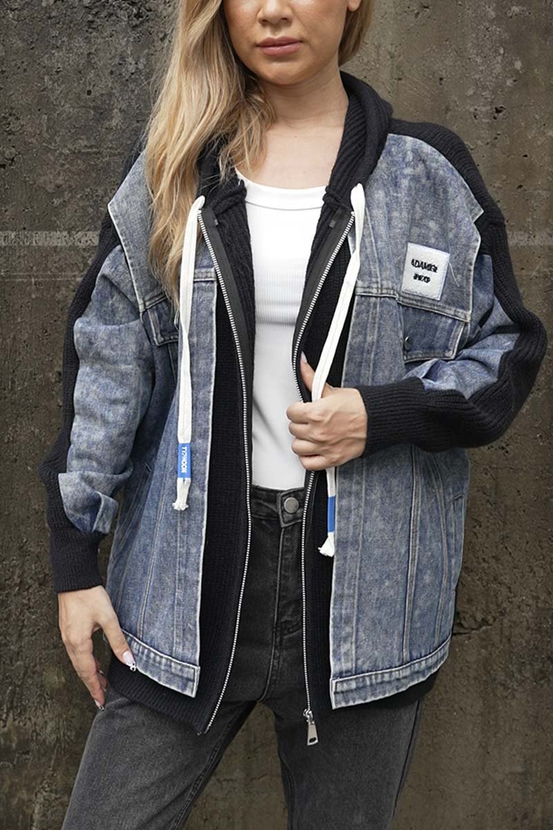 Pauline - Lappeteppet hettejakke i denim