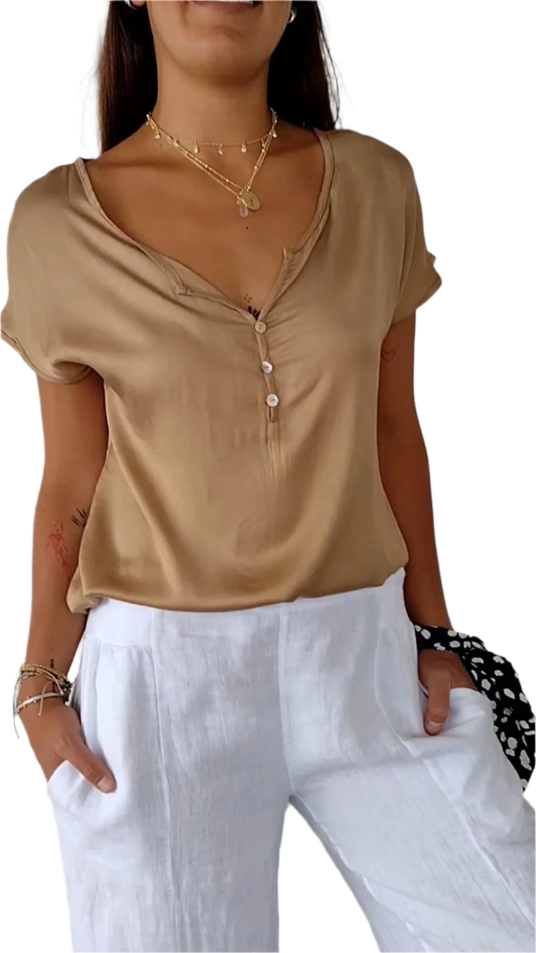 Dalia – Bluse med knapper med naturlig sjarm