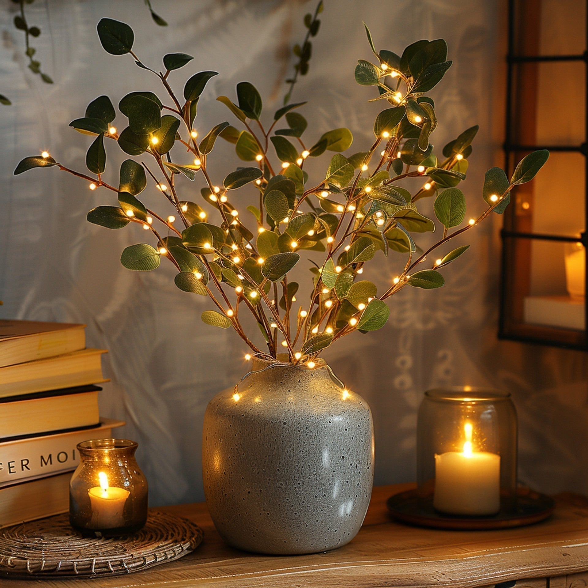 LumiFlor - LED blomsterkrans med realistiske blader og batteridrevne lys