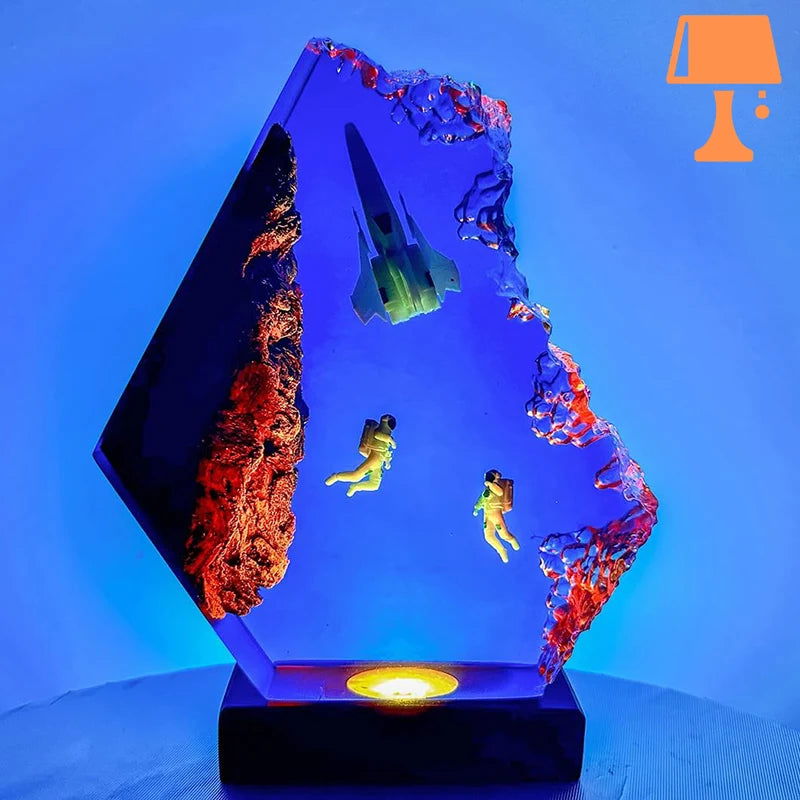 AuroraSphere LED-lampe – Unik kunstnerisk design i tre og epoksy