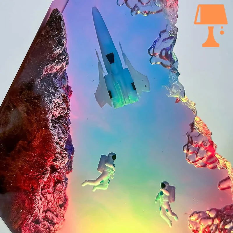 AuroraSphere LED-lampe – Unik kunstnerisk design i tre og epoksy