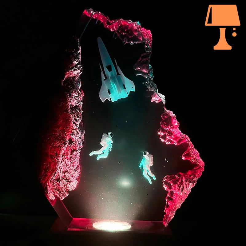 AuroraSphere LED-lampe – Unik kunstnerisk design i tre og epoksy