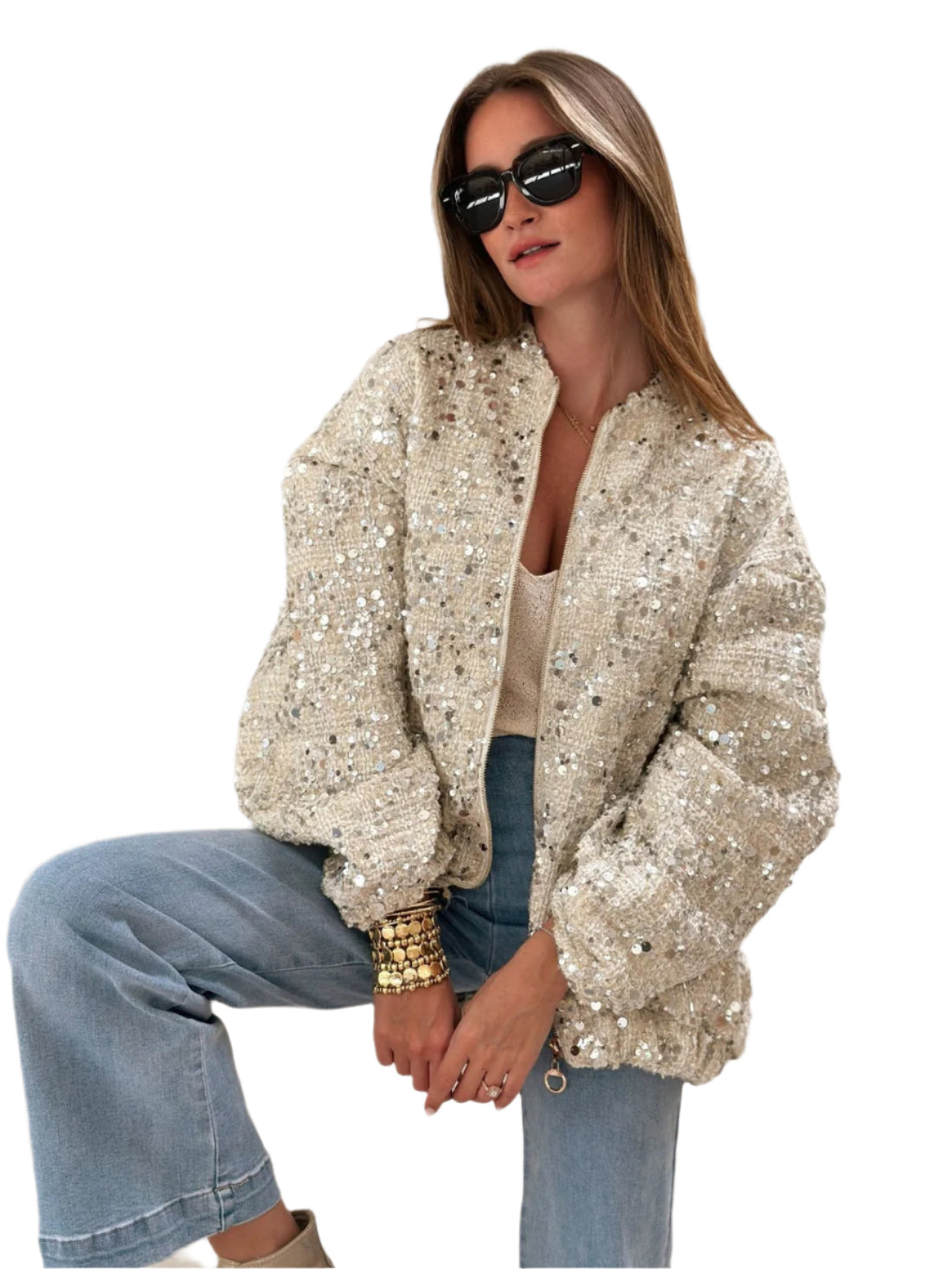 Victoria - Glitrende oversized paljettjakke