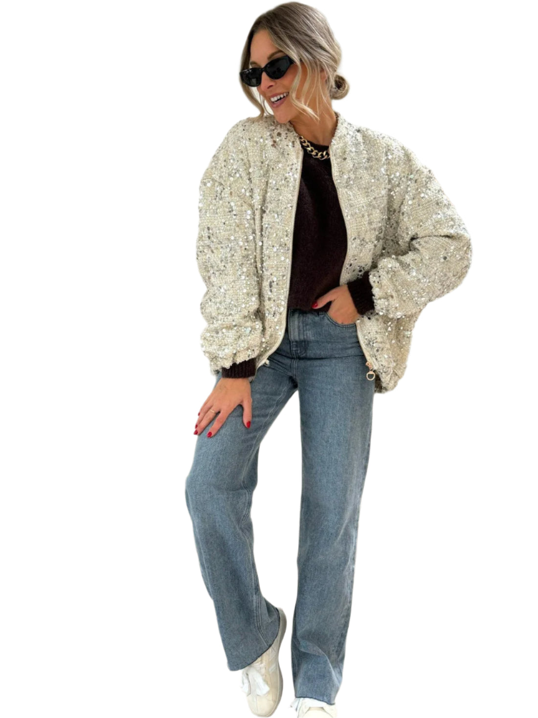 Victoria - Glitrende oversized paljettjakke
