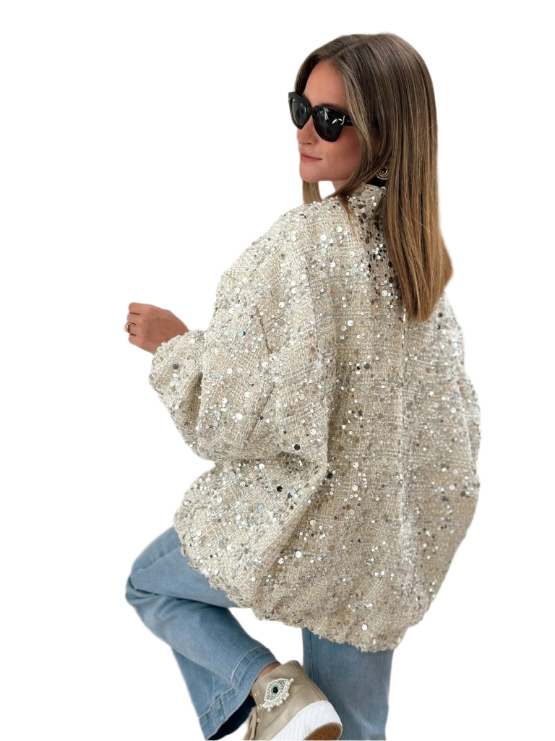 Victoria - Glitrende oversized paljettjakke