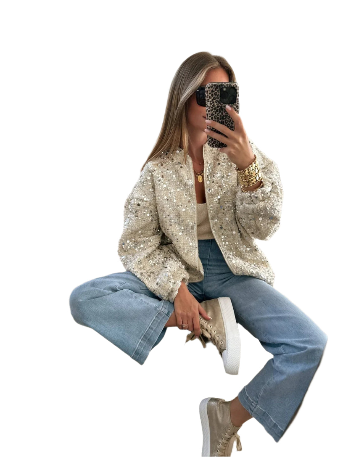Victoria - Glitrende oversized paljettjakke