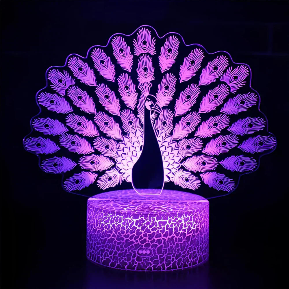 GlowPeacock – 3D LED-nattlys med teksturert base