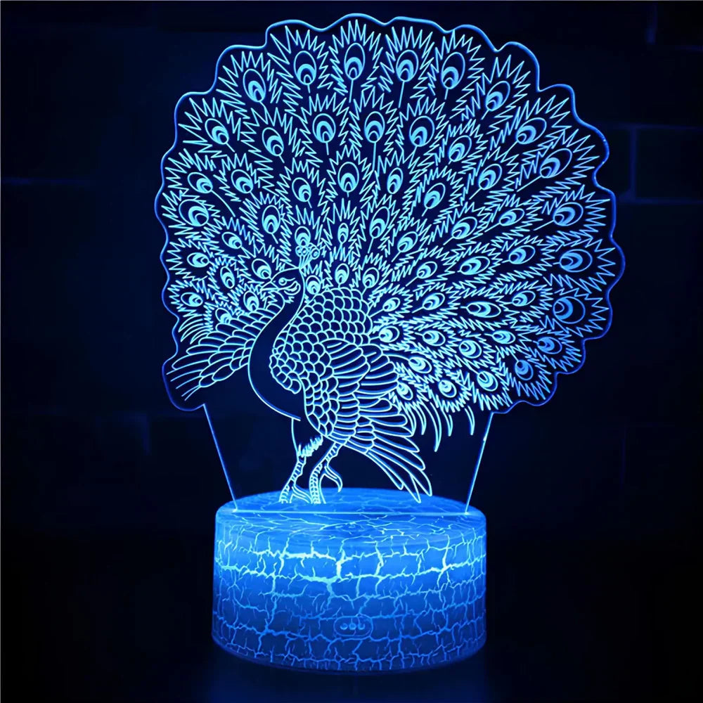 GlowPeacock – 3D LED-nattlys med teksturert base