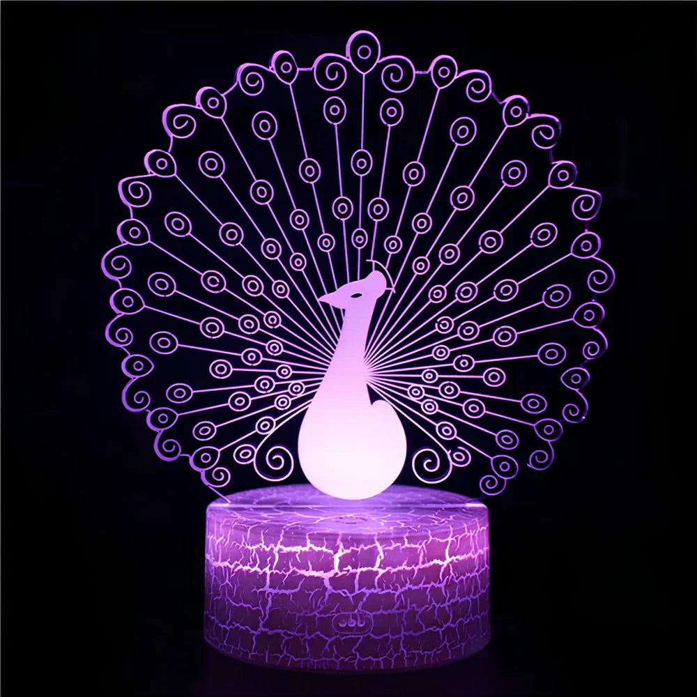 GlowPeacock – 3D LED-nattlys med teksturert base