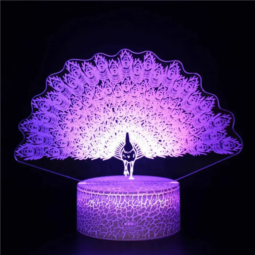 GlowPeacock – 3D LED-nattlys med teksturert base
