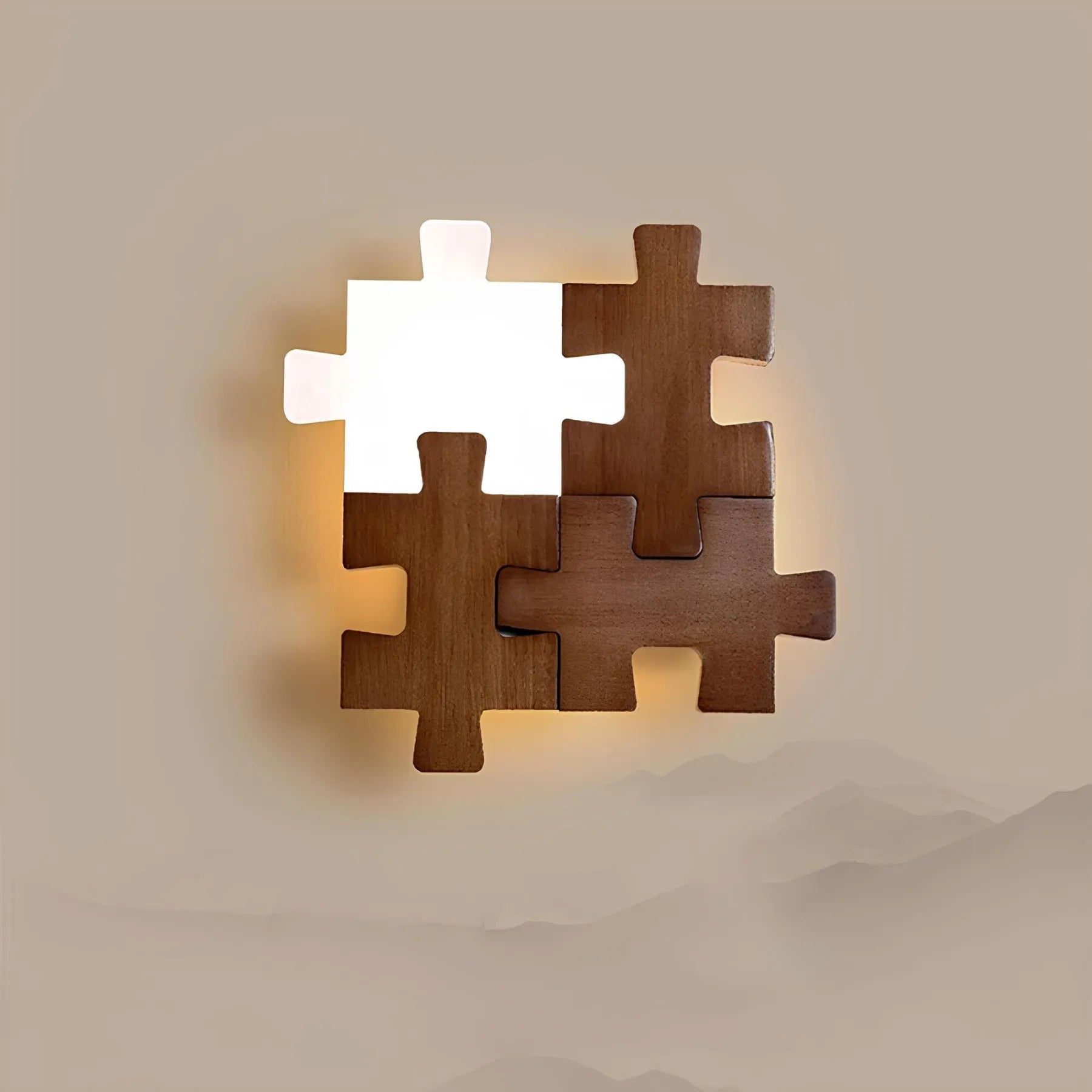 Puzzle Glow – Moderne stikksagvegglampe i tre