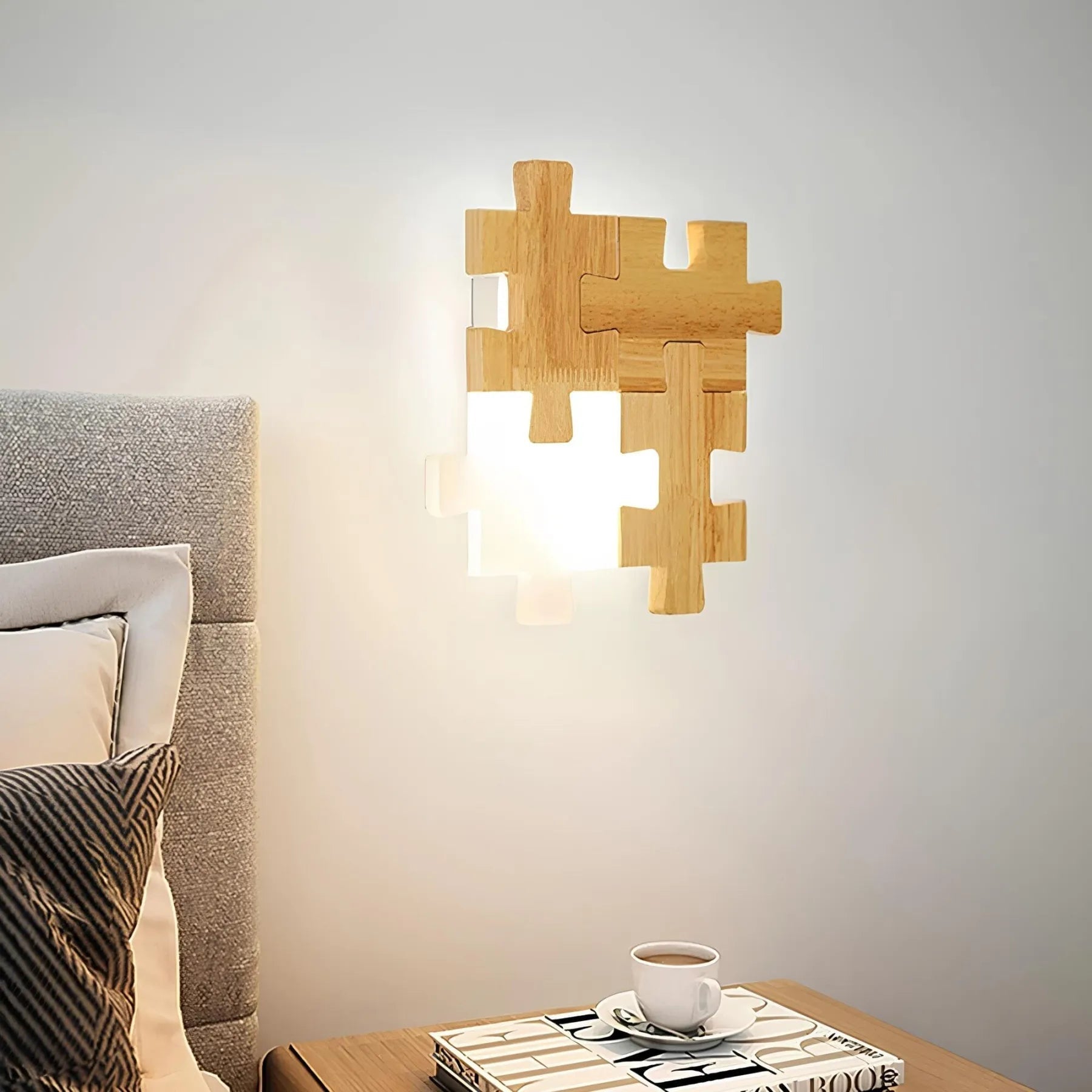 Puzzle Glow – Moderne stikksagvegglampe i tre